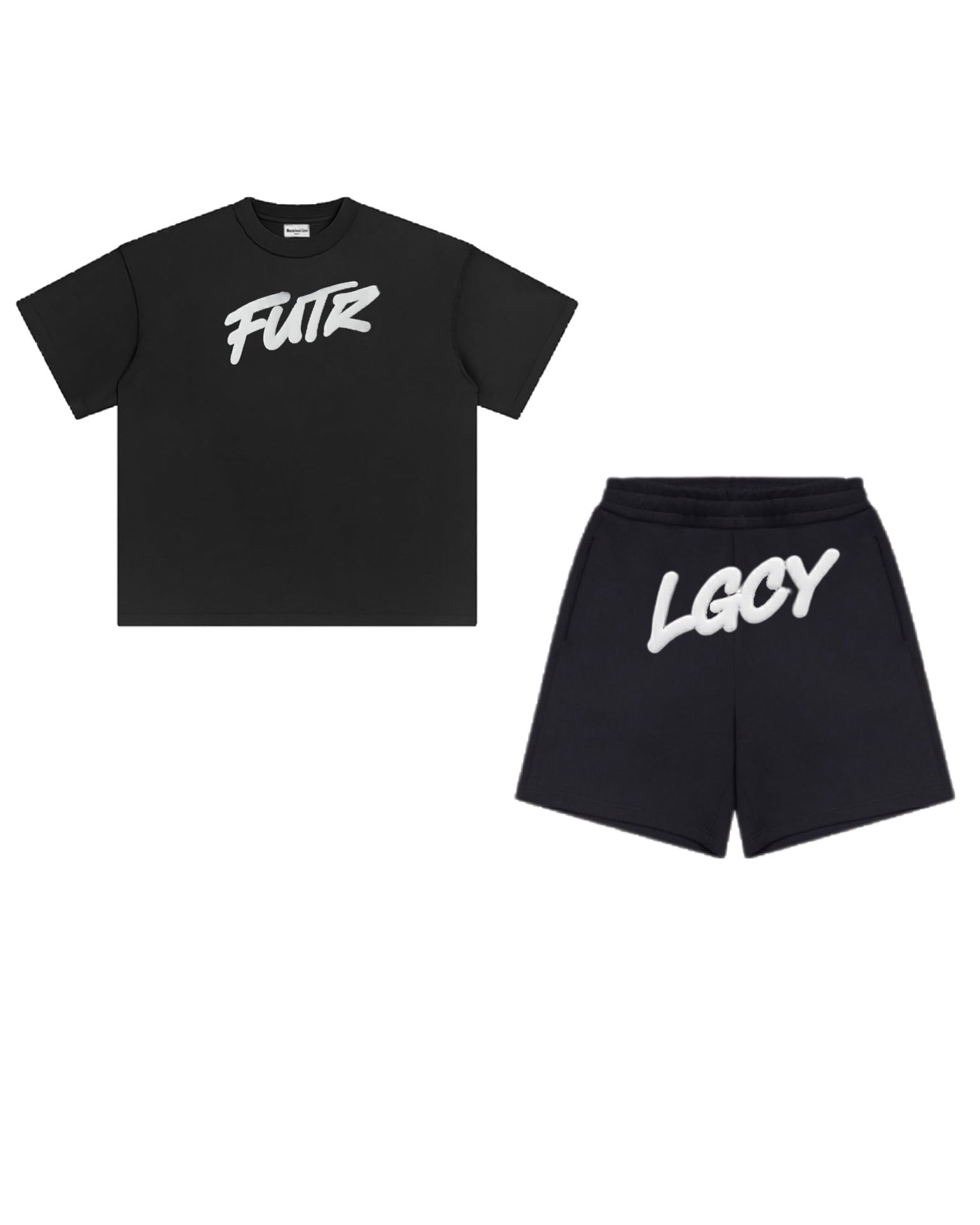 Conjunto camiseta+calção Future Legacy preto (logo maior na frente)