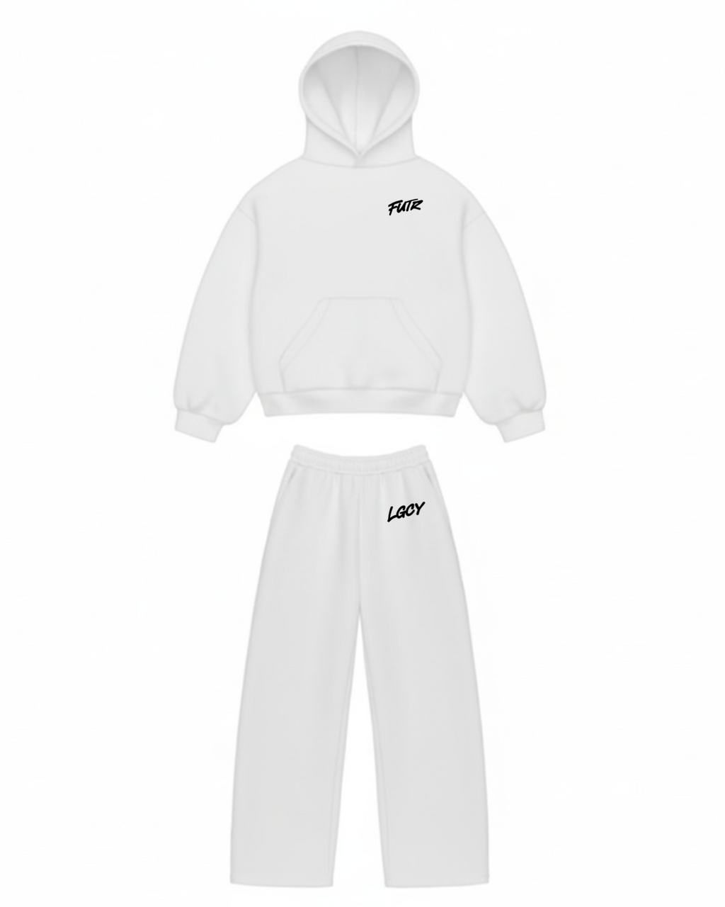 Conjunto Moletom Future Legacy branco (logo principal no capuz