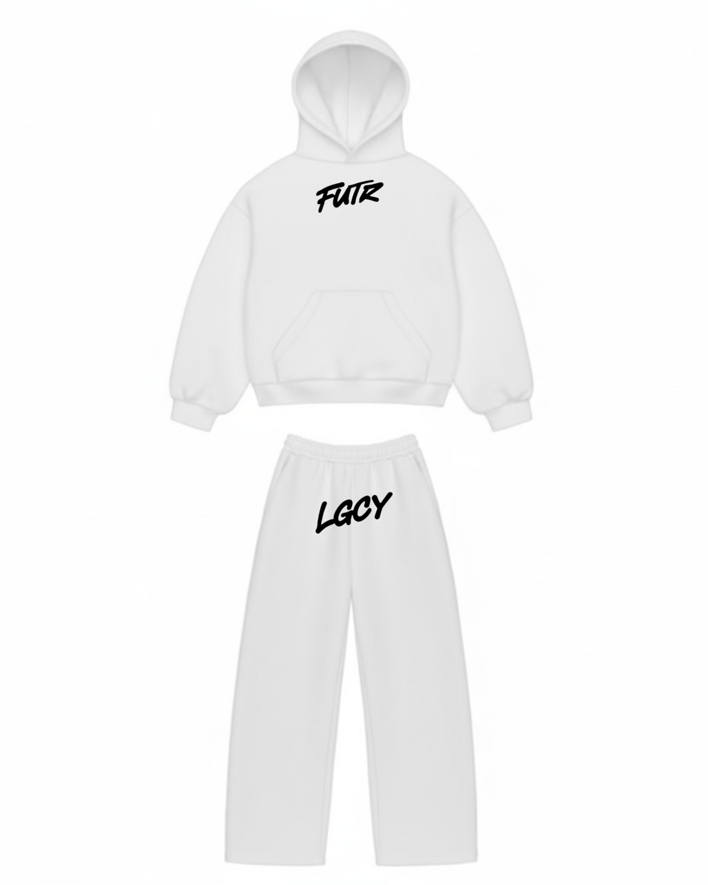 Conjunto Moletom Future Legacy branco (logo principal no capuz)