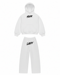 Conjunto Moletom Future Legacy branco (logo principal no capuz)